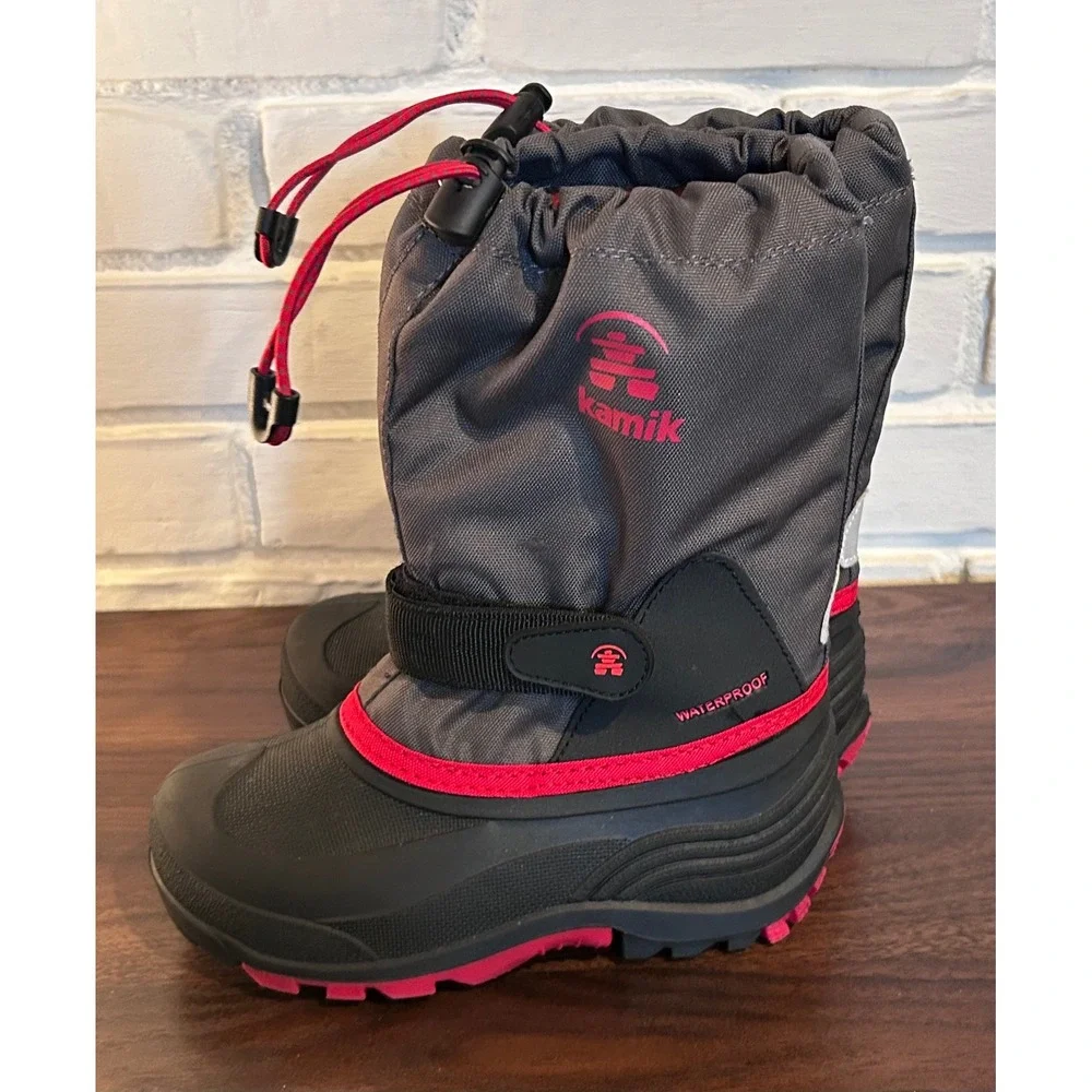 Kamik Kids Waterproof Waterbug Snow Boots Black/Red Size 13 Unisex‎ Insulated